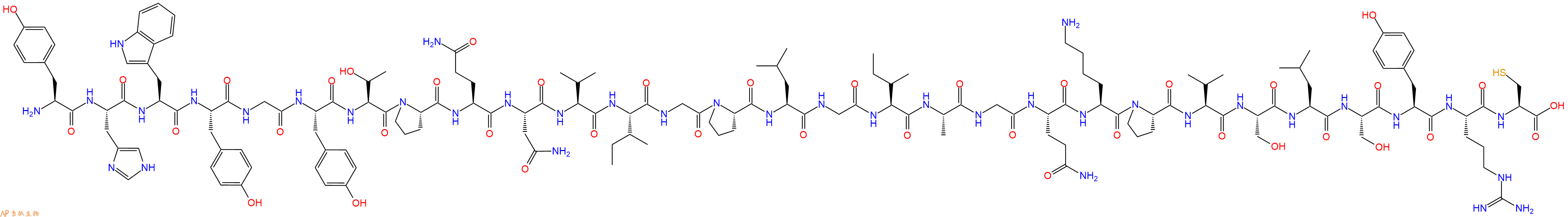 专肽生物产品H2N-Tyr-His-Trp-Tyr-Gly-Tyr-Thr-Pro-Gln-Asn-Val-Ile-Gly-Pro-Leu-Gly-Ile-Ala-Gly-Gln-Lys-Pro-Val-Ser-Leu-Ser-Tyr-Arg-Cys-OH