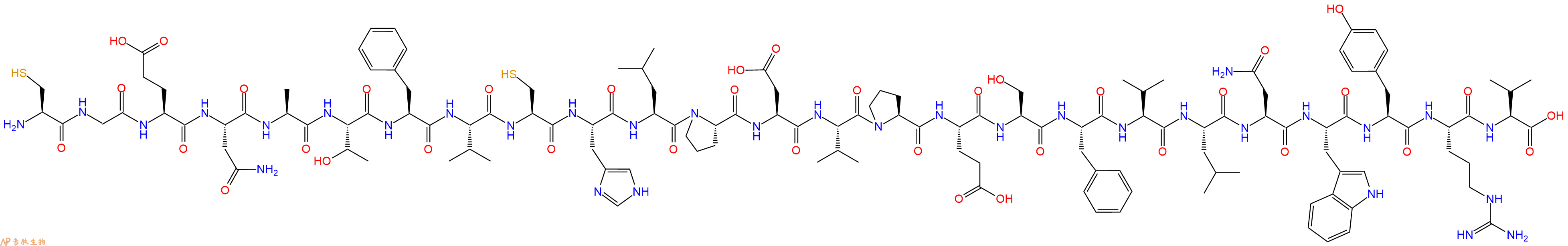专肽生物产品H2N-Cys-Gly-Glu-Asn-Ala-Thr-Phe-Val-Cys-His-Leu-Pro-Asp-Val-Pro-Glu-Ser-Phe-Val-Leu-Asn-Trp-Tyr-Arg-Val-OH