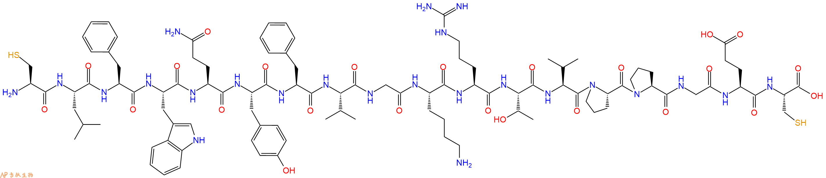 专肽生物产品H2N-Cys-Leu-Phe-Trp-Gln-Tyr-Phe-Val-Gly-Lys-Arg-Thr-Val-Pro-Pro-Gly-Glu-Cys-OH