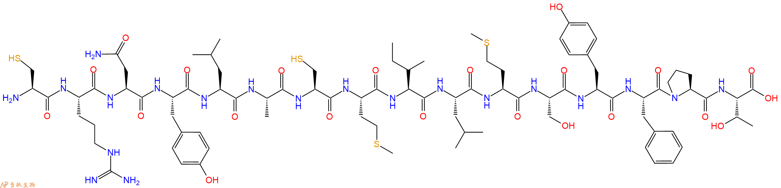 专肽生物产品H2N-Cys-Arg-Asn-Tyr-Leu-Ala-Cys-Met-Ile-Leu-Met-Ser-Tyr-Phe-Pro-Thr-OH