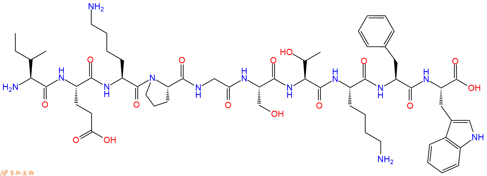 专肽生物产品H2N-Ile-Glu-Lys-Pro-Gly-Ser-Thr-Lys-Phe-Trp-OH