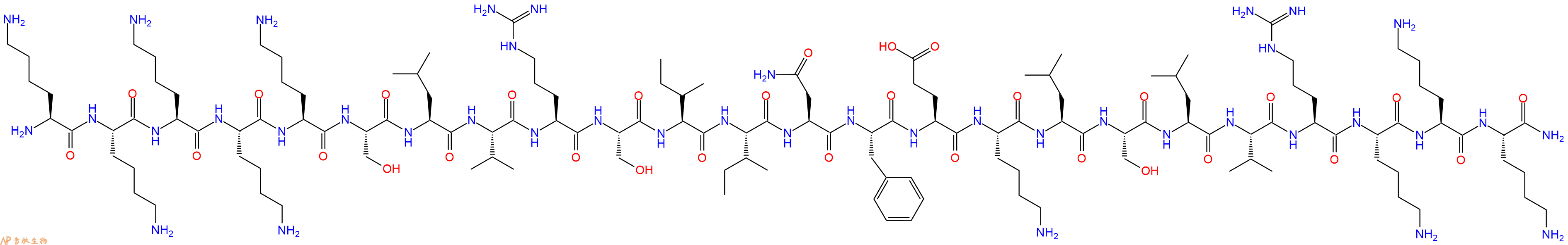 专肽生物产品H2N-Lys-Lys-Lys-Lys-Lys-Ser-Leu-Val-Arg-Ser-Ile-Ile-Asn-Phe-Glu-Lys-Leu-Ser-Leu-Val-Arg-Lys-Lys-Lys-CONH2