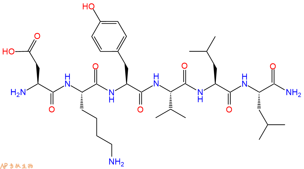 专肽生物产品H2N-Asp-Lys-Tyr-Val-Leu-Leu-CONH2