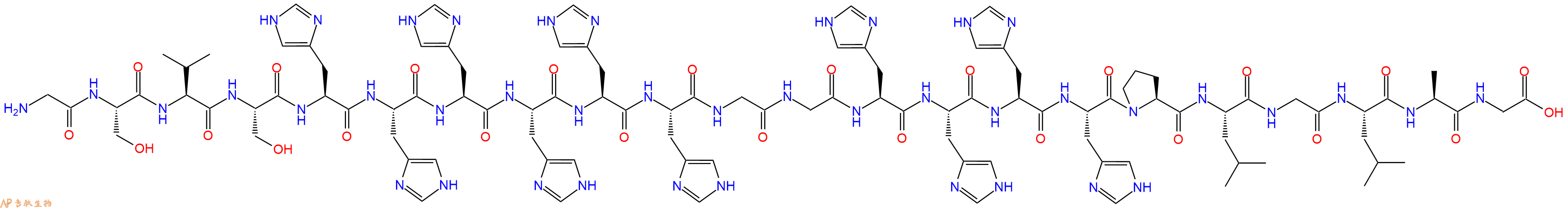 专肽生物产品H2N-Gly-Ser-Val-Ser-His-His-His-His-His-His-Gly-Gly-His-His-His-His-Pro-Leu-Gly-Leu-Ala-Gly-OH