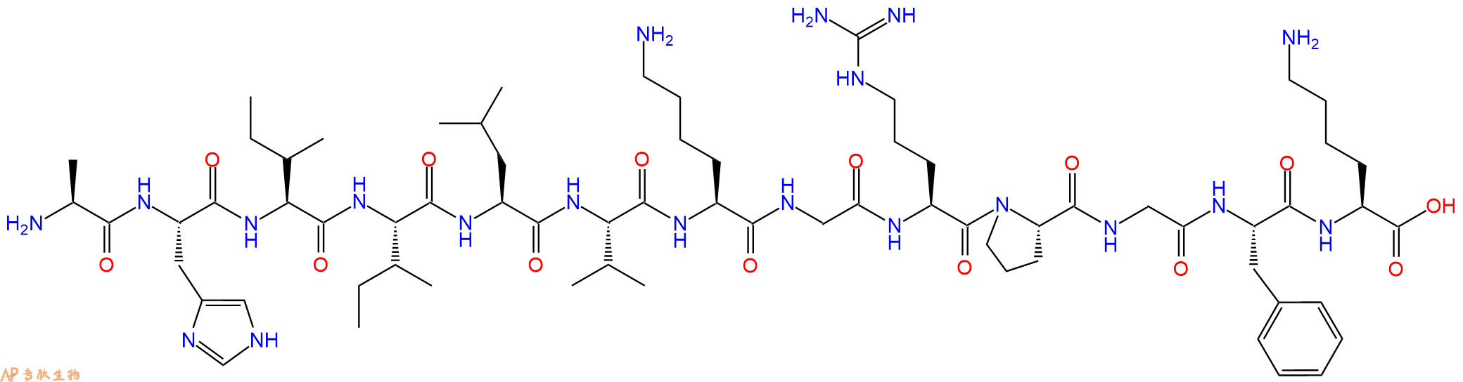 专肽生物产品H2N-Ala-His-Ile-Ile-Leu-Val-Lys-Gly-Arg-Pro-Gly-Phe-Lys-OH