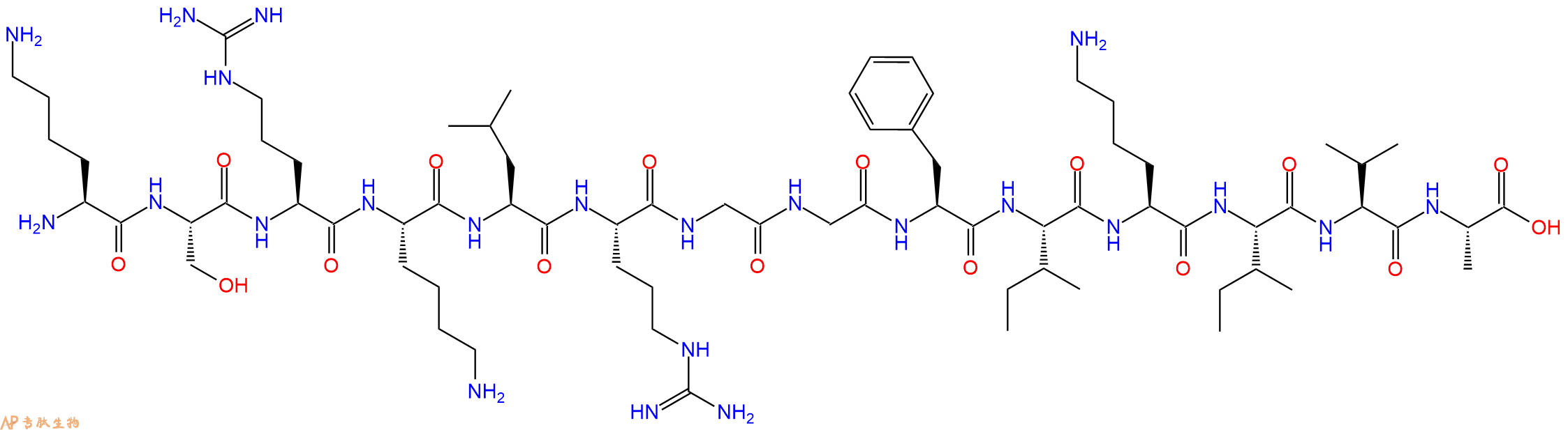 专肽生物产品H2N-Lys-Ser-Arg-Lys-Leu-Arg-Gly-Gly-Phe-Ile-Lys-Ile-Val-Ala-OH