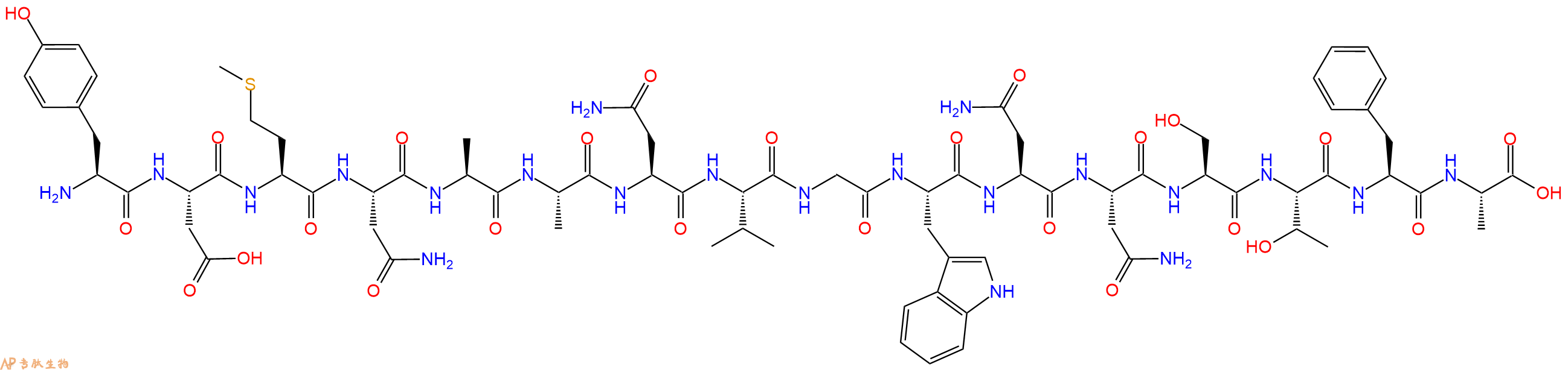 专肽生物产品H2N-Tyr-Asp-Met-Asn-Ala-Ala-Asn-Val-Gly-Trp-Asn-Asn-Ser-Thr-Phe-Ala-OH