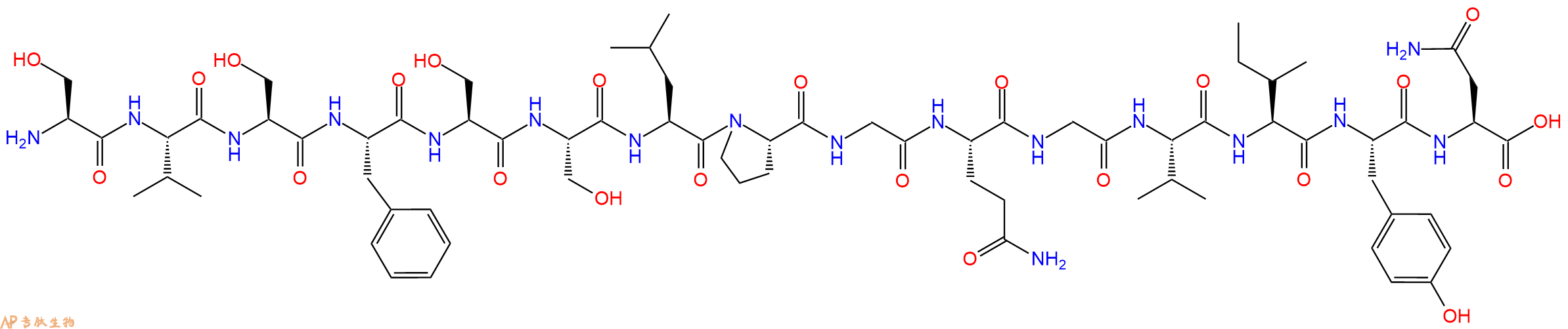 专肽生物产品H2N-Ser-Val-Ser-Phe-Ser-Ser-Leu-Pro-Gly-Gln-Gly-Val-Ile-Tyr-Asn-OH