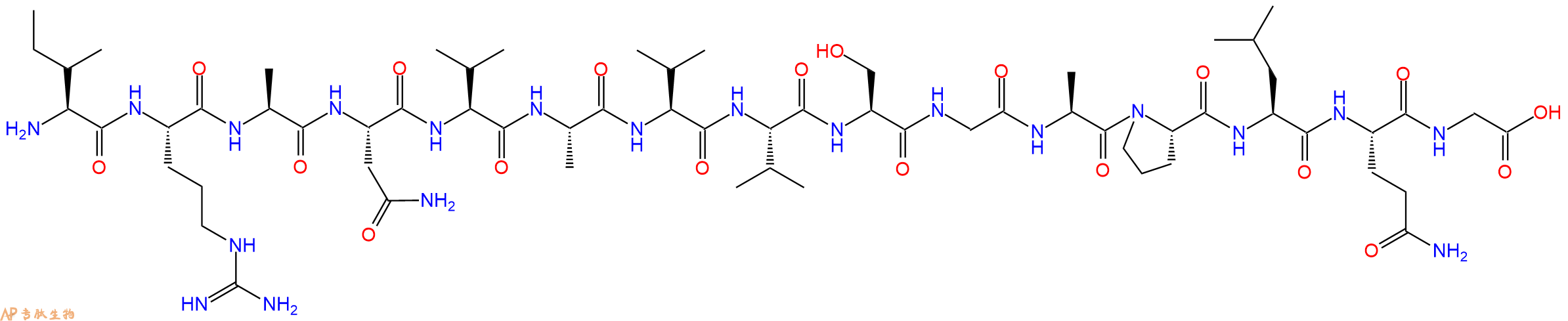 专肽生物产品H2N-Ile-Arg-Ala-Asn-Val-Ala-Val-Val-Ser-Gly-Ala-Pro-Leu-Gln-Gly-OH