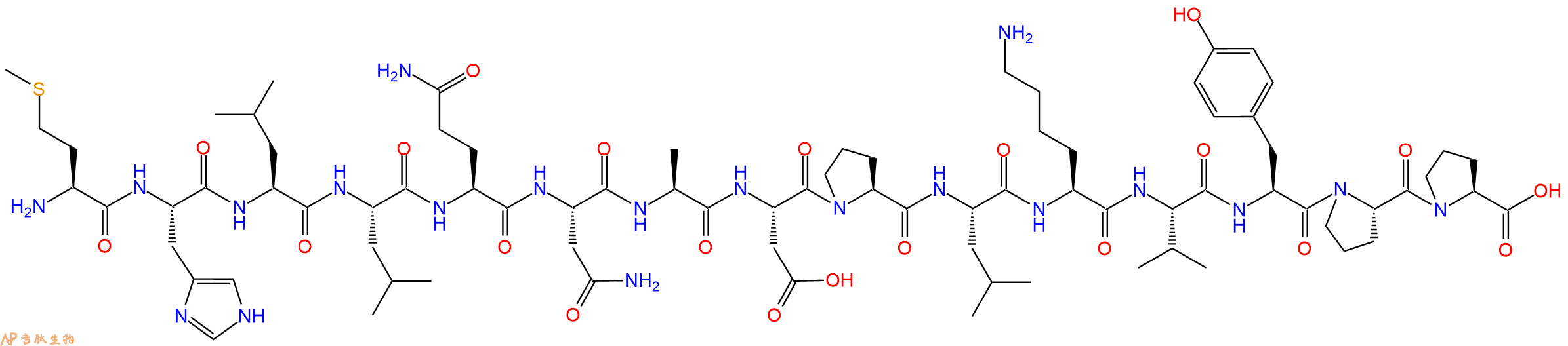 专肽生物产品H2N-Met-His-Leu-Leu-Gln-Asn-Ala-Asp-Pro-Leu-Lys-Val-Tyr-Pro-Pro-OH