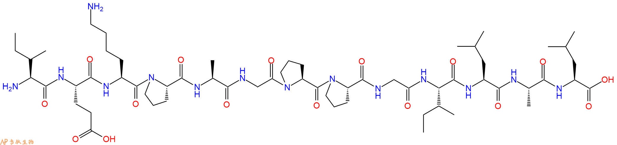 专肽生物产品H2N-Ile-Glu-Lys-Pro-Ala-Gly-Pro-Pro-Gly-Ile-Leu-Ala-Leu-OH