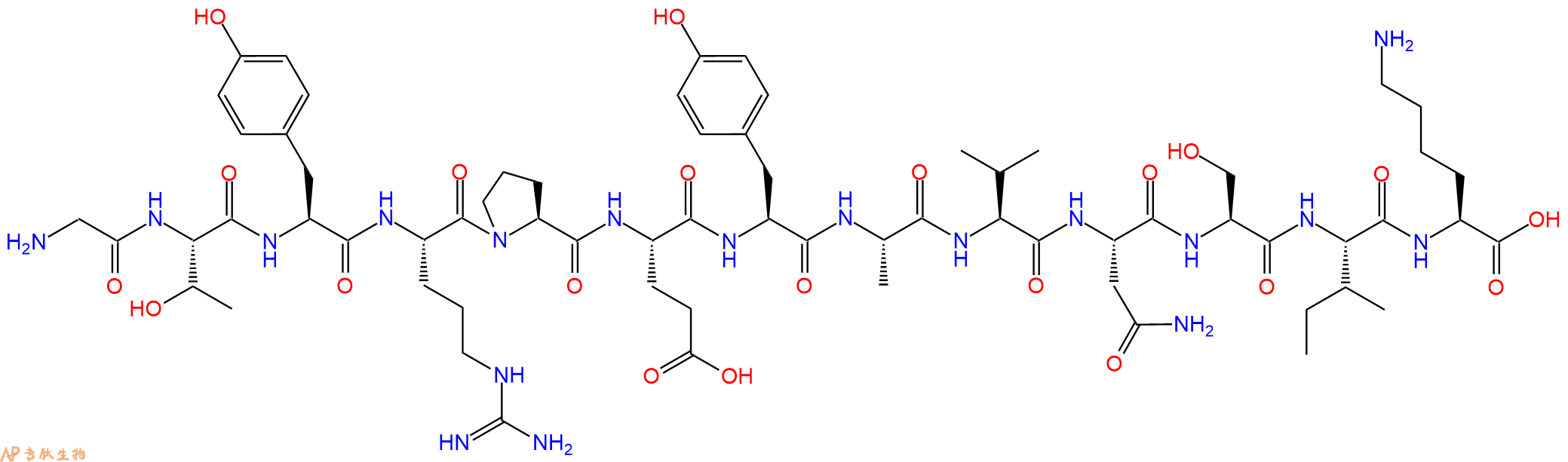 专肽生物产品H2N-Gly-Thr-Tyr-Arg-Pro-Glu-Tyr-Ala-Val-Asn-Ser-Ile-Lys-OH