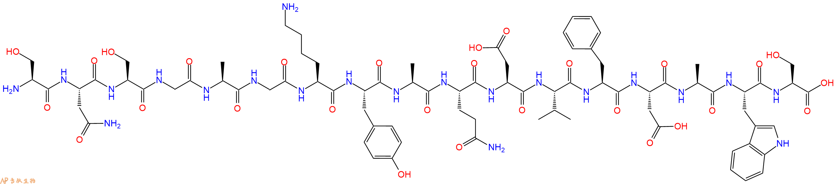 专肽生物产品H2N-Ser-Asn-Ser-Gly-Ala-Gly-Lys-Tyr-Ala-Gln-Asp-Val-Phe-Asp-Ala-Trp-Ser-OH