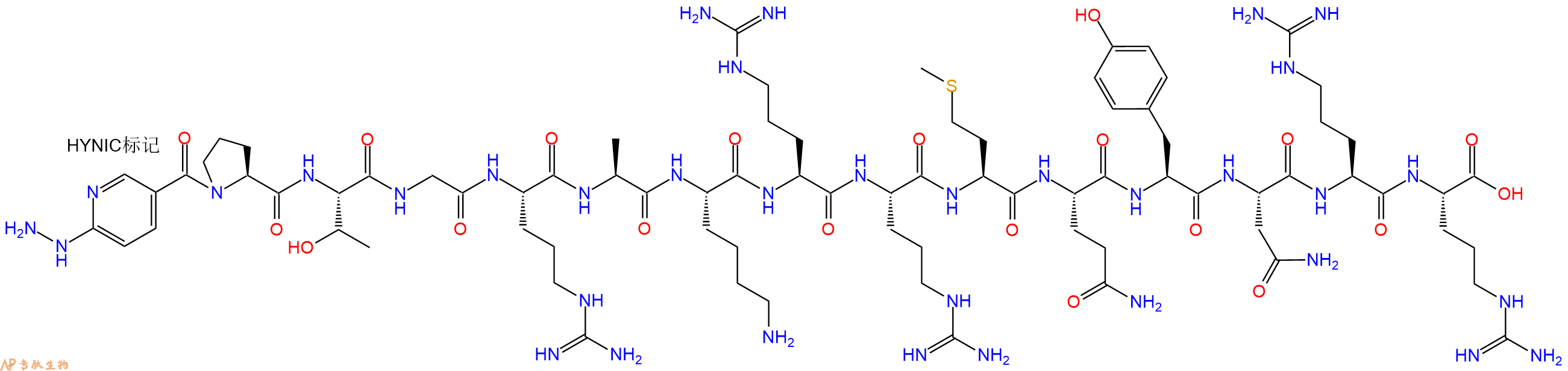 专肽生物产品HYNIC-Pro-Thr-Gly-Arg-Ala-Lys-Arg-Arg-Met-Gln-Tyr-Asn-Arg-Arg-OH