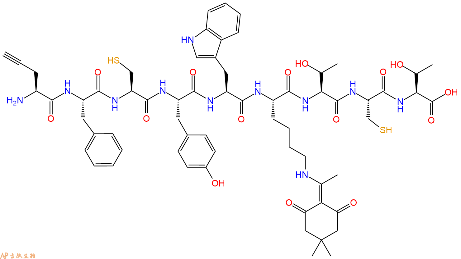 专肽生物产品H2N-Pra-Phe-Cys-Tyr-Trp-Lys(Dde)-Thr-Cys-Thr-OH