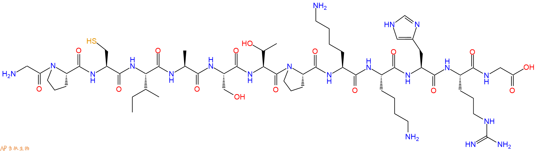 专肽生物产品H2N-Gly-Pro-Cys-Ile-Ala-Ser-Thr-Pro-Lys-Lys-His-Arg-Gly-OH