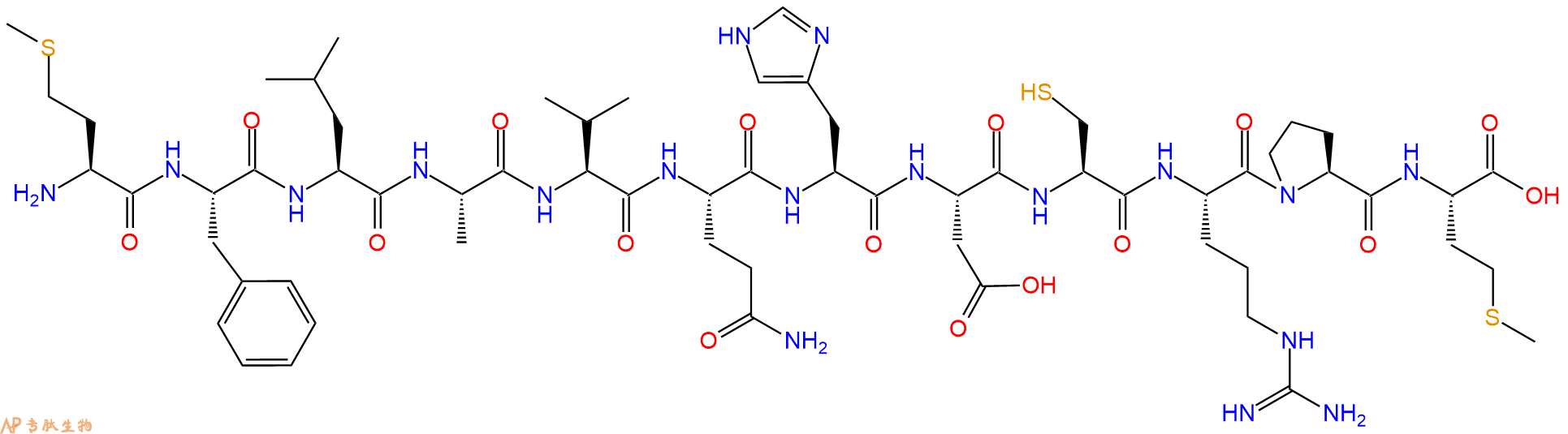 专肽生物产品H2N-Met-Phe-Leu-Ala-Val-Gln-His-Asp-Cys-Arg-Pro-Met-OH