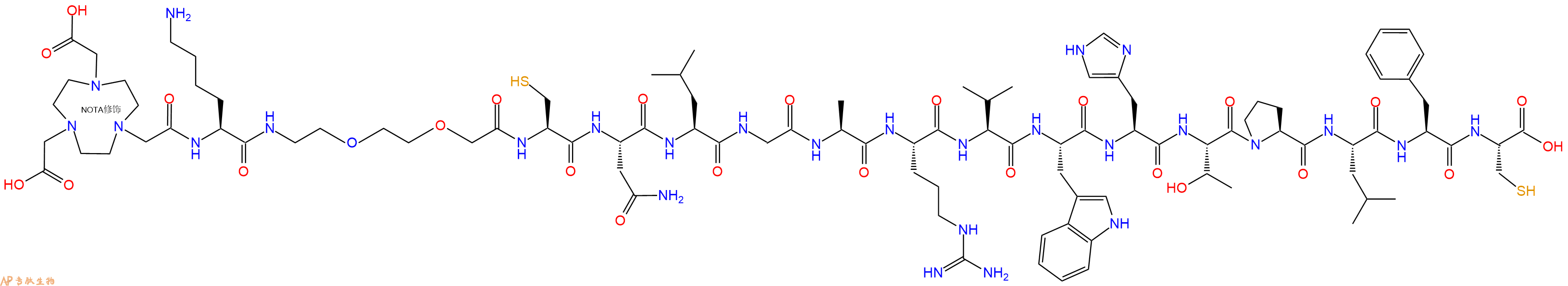 专肽生物产品NOTA-Lys-PEG2-Cys-Asn-Leu-Gly-Ala-Arg-Val-Trp-His-Thr-Pro-Leu-Phe-Cys