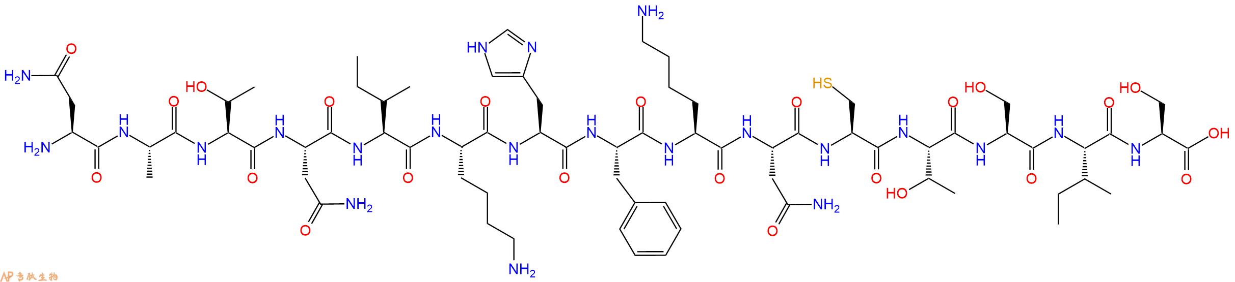 专肽生物产品H2N-Asn-Ala-Thr-Asn-Ile-Lys-His-Phe-Lys-Asn-Cys-Thr-Ser-Ile-Ser-OH