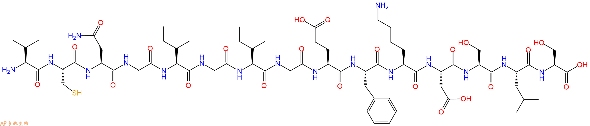 专肽生物产品H2N-Val-Cys-Asn-Gly-Ile-Gly-Ile-Gly-Glu-Phe-Lys-Asp-Ser-Leu-Ser-OH