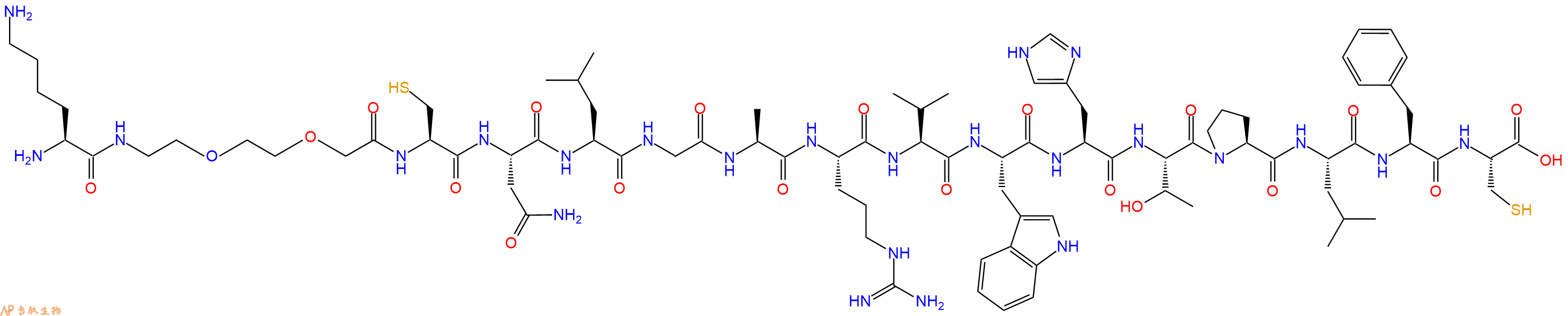 专肽生物产品Lys-PEG2-Cys-Asn-Leu-Gly-Ala-Arg-Val-Trp-His-Thr-Pro-Leu-Phe-Cys