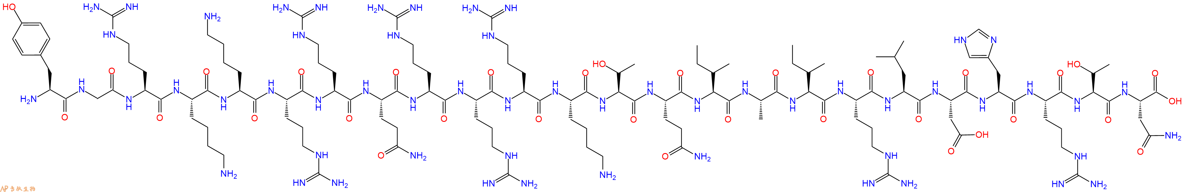 专肽生物产品H2N-Tyr-Gly-Arg-Lys-Lys-Arg-Arg-Gln-Arg-Arg-Arg-Lys-Thr-Gln-Ile-Ala-Ile-Arg-Leu-Asp-His-Arg-Thr-Asn-OH
