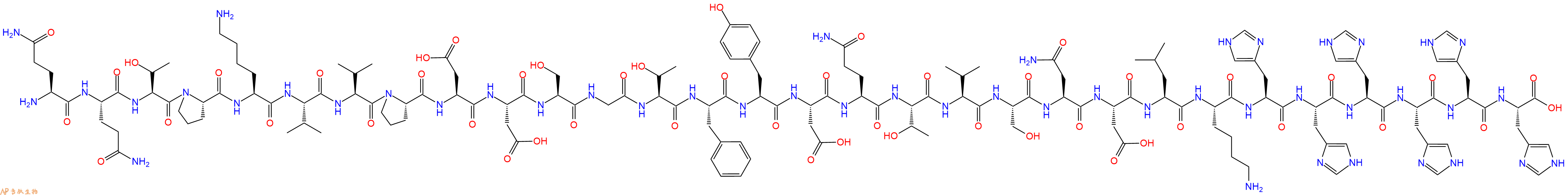 专肽生物产品H2N-Gln-Gln-Thr-Pro-Lys-Val-Val-Pro-Asp-Asp-Ser-Gly-Thr-Phe-Tyr-Asp-Gln-Thr-Val-Ser-Asn-Asp-Leu-Lys-His-His-His-His-His-His-OH