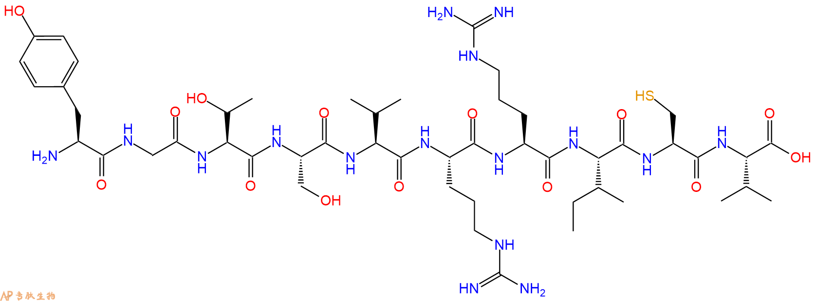 专肽生物产品H2N-Tyr-Gly-Thr-Ser-Val-Arg-Arg-Ile-Cys-Val-OH