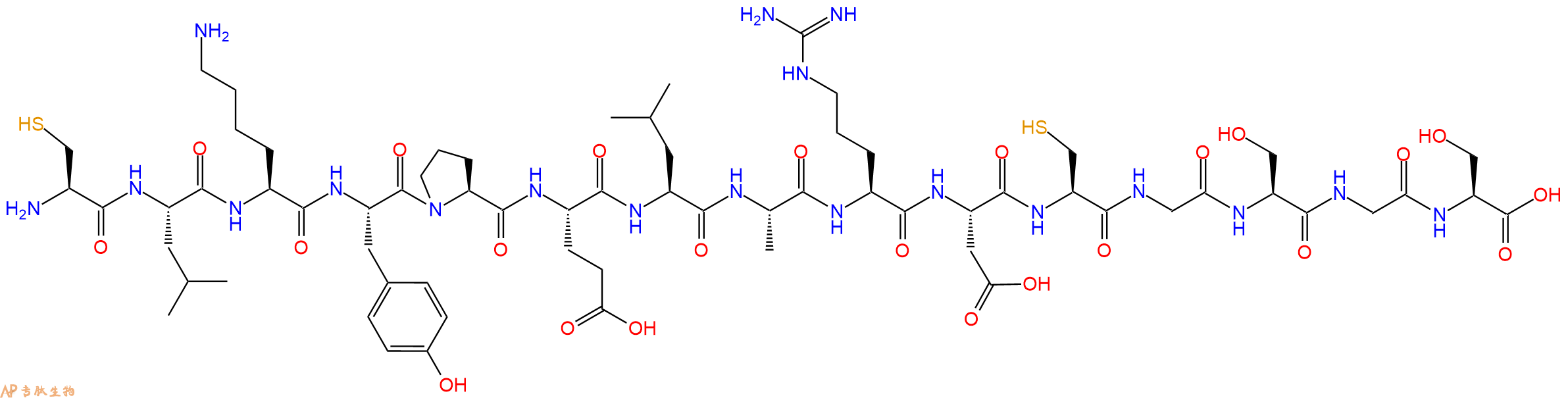 专肽生物产品H2N-Cys-Leu-Lys-Tyr-Pro-Glu-Leu-Ala-Arg-Asp-Cys-Gly-Ser-Gly-Ser-OH