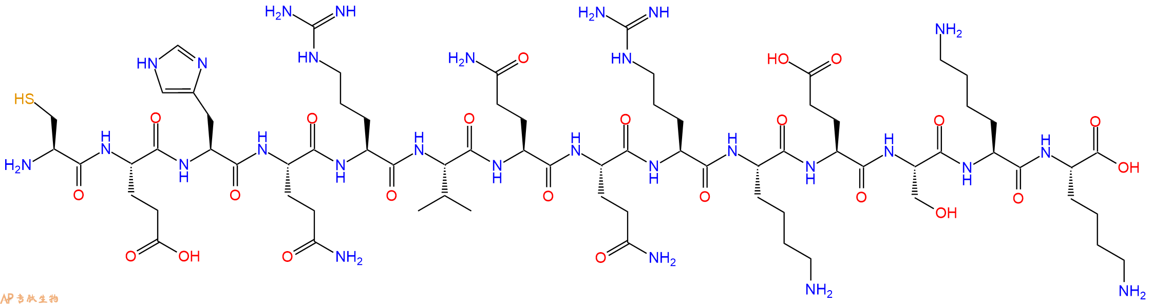 专肽生物产品H2N-Cys-Glu-His-Gln-Arg-Val-Gln-Gln-Arg-Lys-Glu-Ser-Lys-Lys-OH