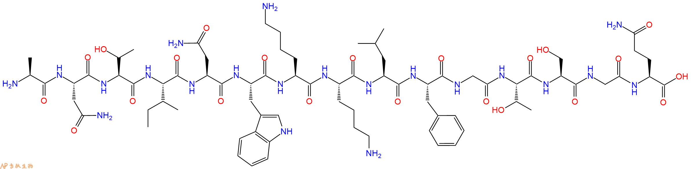 专肽生物产品H2N-Ala-Asn-Thr-Ile-Asn-Trp-Lys-Lys-Leu-Phe-Gly-Thr-Ser-Gly-Gln-OH