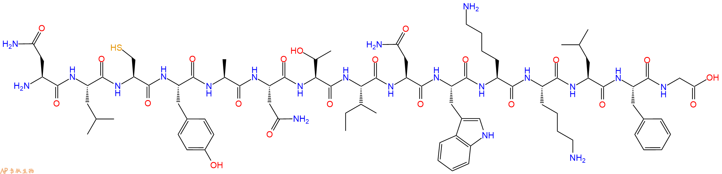 专肽生物产品H2N-Asn-Leu-Cys-Tyr-Ala-Asn-Thr-Ile-Asn-Trp-Lys-Lys-Leu-Phe-Gly-OH