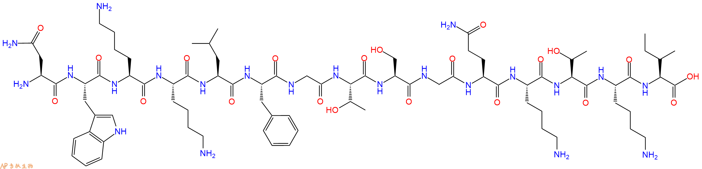 专肽生物产品H2N-Asn-Trp-Lys-Lys-Leu-Phe-Gly-Thr-Ser-Gly-Gln-Lys-Thr-Lys-Ile-OH
