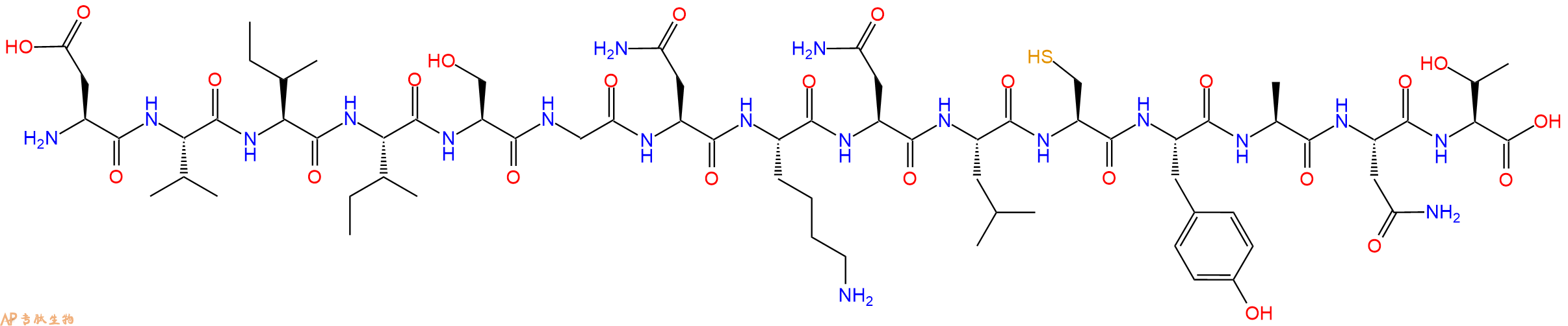 专肽生物产品H2N-Asp-Val-Ile-Ile-Ser-Gly-Asn-Lys-Asn-Leu-Cys-Tyr-Ala-Asn-Thr-OH