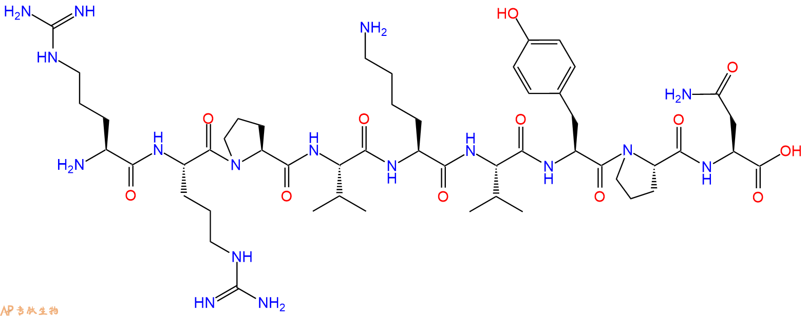 专肽生物产品H2N-Arg-Arg-Pro-Val-Lys-Val-Tyr-Pro-Asn-OH
