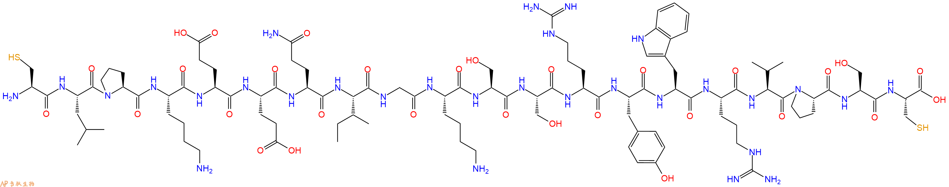 专肽生物产品H2N-Cys-Leu-Pro-Lys-Glu-Glu-Gln-Ile-Gly-Lys-Ser-Ser-Arg-Tyr-Trp-Arg-Val-Pro-Ser-Cys-OH