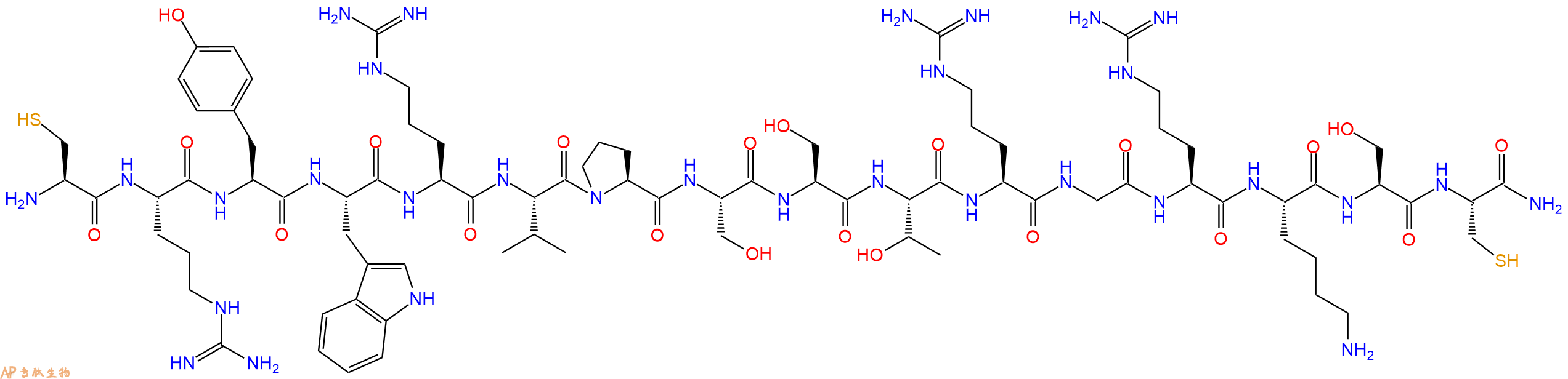 专肽生物产品H2N-Cys-Arg-Tyr-Trp-Arg-Val-Pro-Ser-Ser-Thr-Arg-Gly-Arg-Lys-Ser-Cys-CONH2