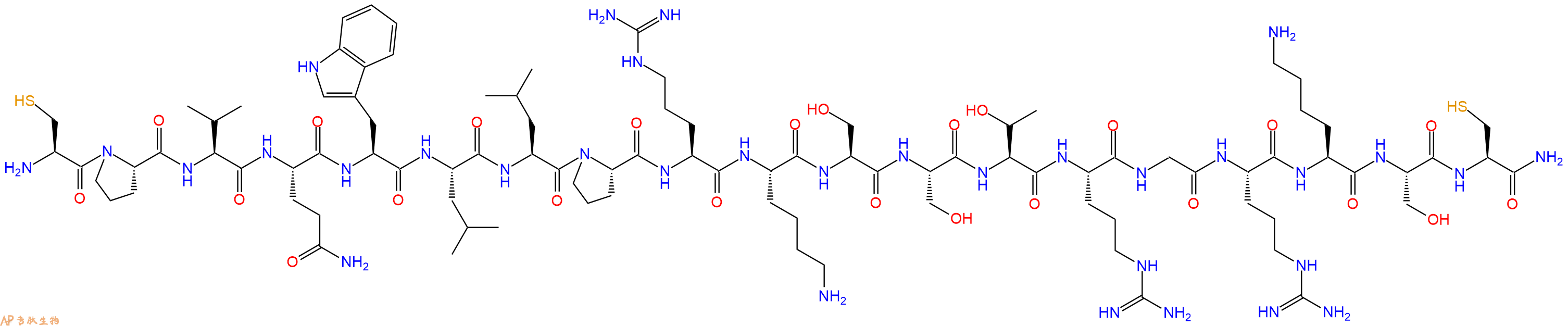 专肽生物产品H2N-Cys-Pro-Val-Gln-Trp-Leu-Leu-Pro-Arg-Lys-Ser-Ser-Thr-Arg-Gly-Arg-Lys-Ser-Cys-CONH2