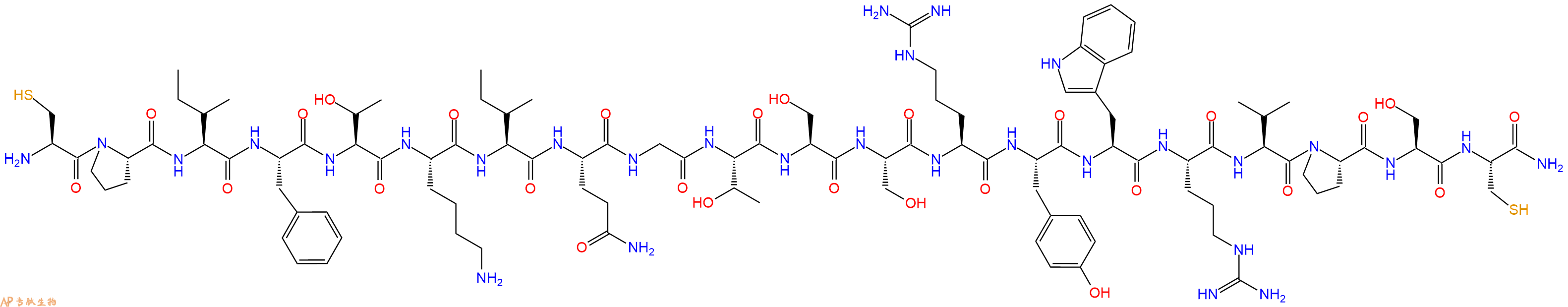 专肽生物产品H2N-Cys-Pro-Ile-Phe-Thr-Lys-Ile-Gln-Gly-Thr-Ser-Ser-Arg-Tyr-Trp-Arg-Val-Pro-Ser-Cys-CONH2