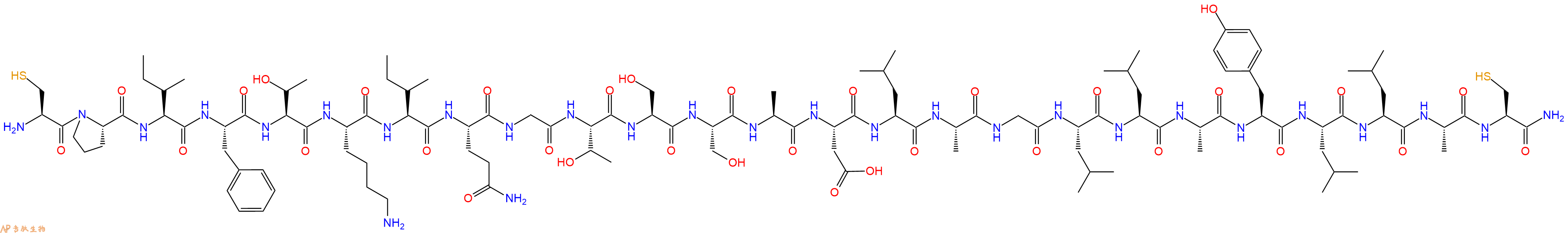 专肽生物产品H2N-Cys-Pro-Ile-Phe-Thr-Lys-Ile-Gln-Gly-Thr-Ser-Ser-Ala-Asp-Leu-Ala-Gly-Leu-Leu-Ala-Tyr-Leu-Leu-Ala-Cys-CONH2