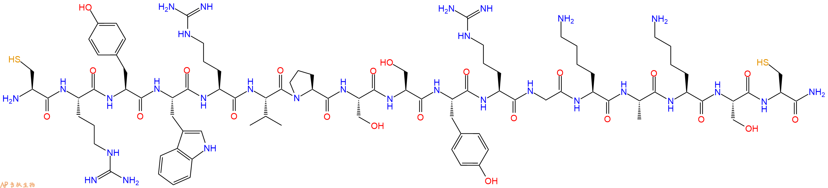 专肽生物产品H2N-Cys-Arg-Tyr-Trp-Arg-Val-Pro-Ser-Ser-Tyr-Arg-Gly-Lys-Ala-Lys-Ser-Cys-CONH2