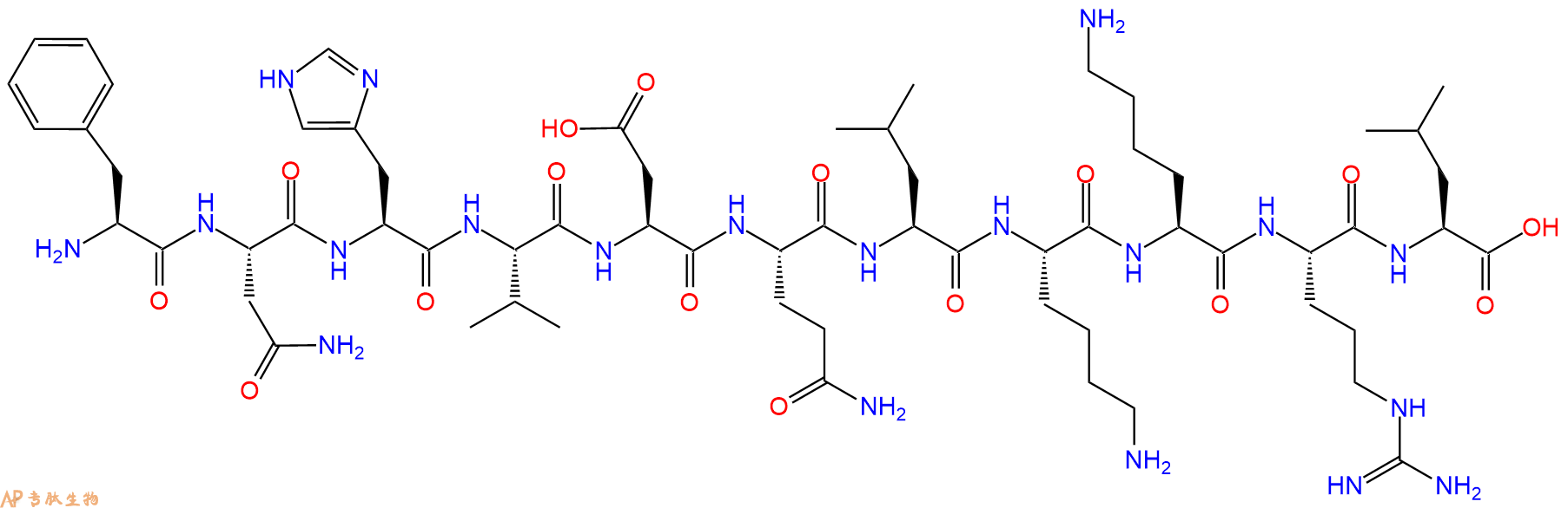 专肽生物产品H2N-Phe-Asn-His-Val-Asp-Gln-Leu-Lys-Lys-Arg-Leu-OH