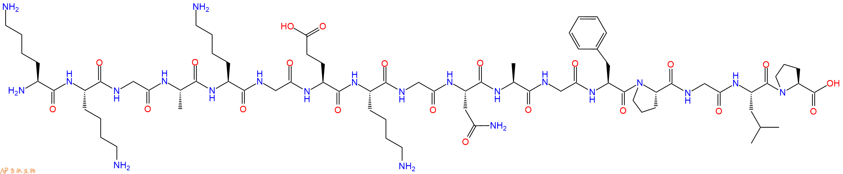 专肽生物产品H2N-Lys-Lys-Gly-Ala-Lys-Gly-Glu-Lys-Gly-Asn-Ala-Gly-Phe-Pro-Gly-Leu-Pro-OH