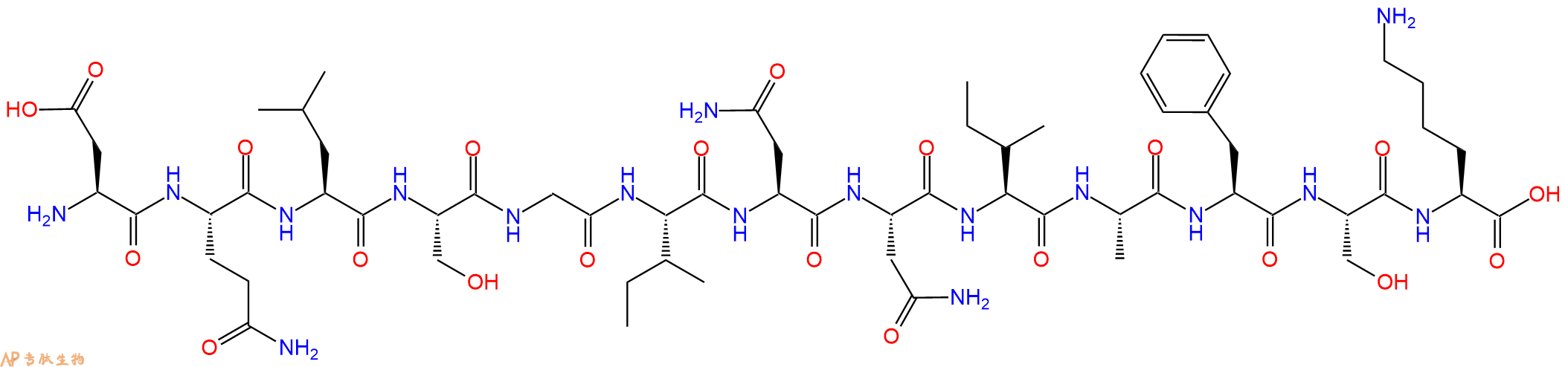 专肽生物产品H2N-Asp-Gln-Leu-Ser-Gly-Ile-Asn-Asn-Ile-Ala-Phe-Ser-Lys-OH