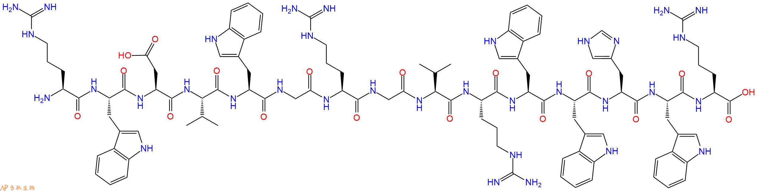 专肽生物产品H2N-Arg-Trp-Asp-Val-Trp-Gly-Arg-Gly-Val-Arg-Trp-Trp-His-Trp-Arg-OH