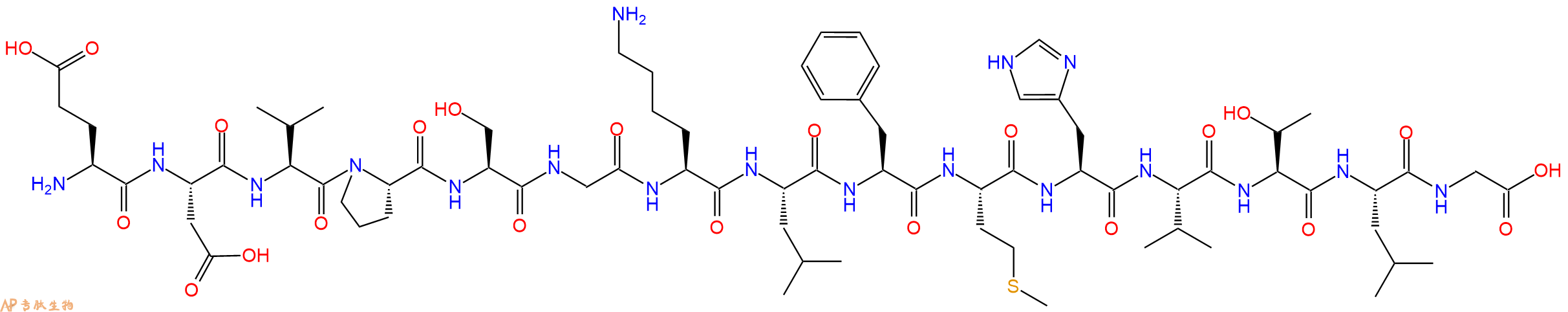 专肽生物产品H2N-Glu-Asp-Val-Pro-Ser-Gly-Lys-Leu-Phe-Met-His-Val-Thr-Leu-Gly-OH