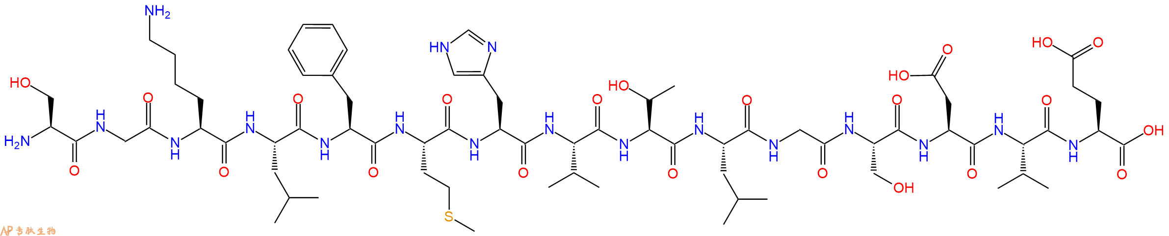 专肽生物产品H2N-Ser-Gly-Lys-Leu-Phe-Met-His-Val-Thr-Leu-Gly-Ser-Asp-Val-Glu-OH