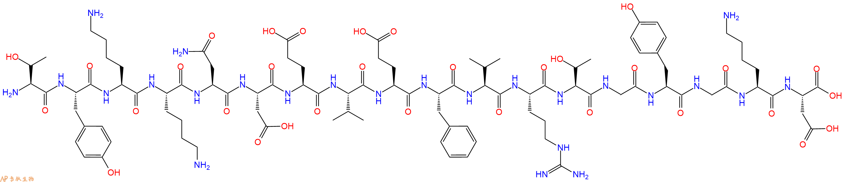 专肽生物产品H2N-Thr-Tyr-Lys-Lys-Asn-Asp-Glu-Val-Glu-Phe-Val-Arg-Thr-Gly-Tyr-Gly-Lys-Asp-OH