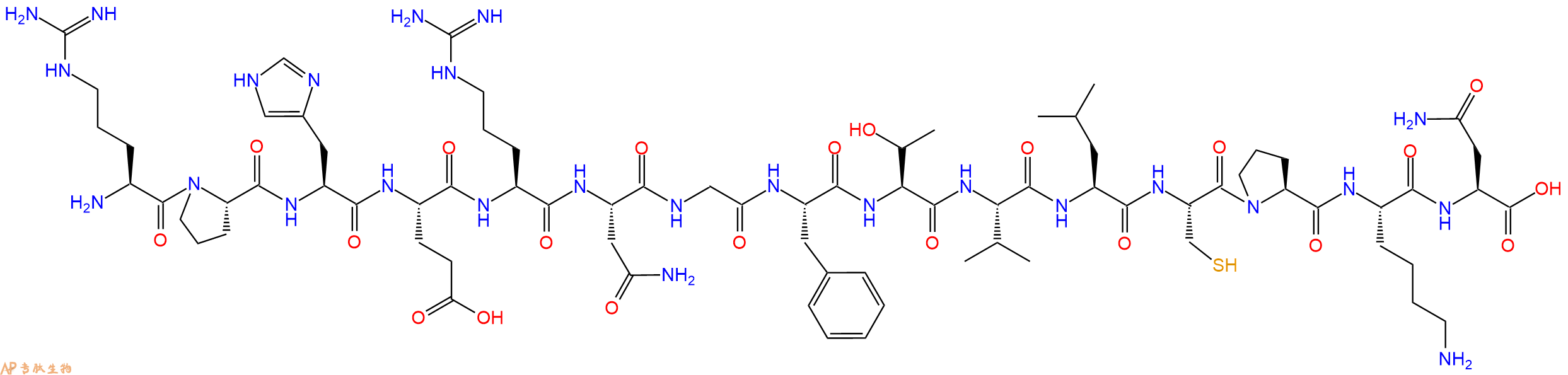 专肽生物产品H2N-Arg-Pro-His-Glu-Arg-Asn-Gly-Phe-Thr-Val-Leu-Cys-Pro-Lys-Asn-OH