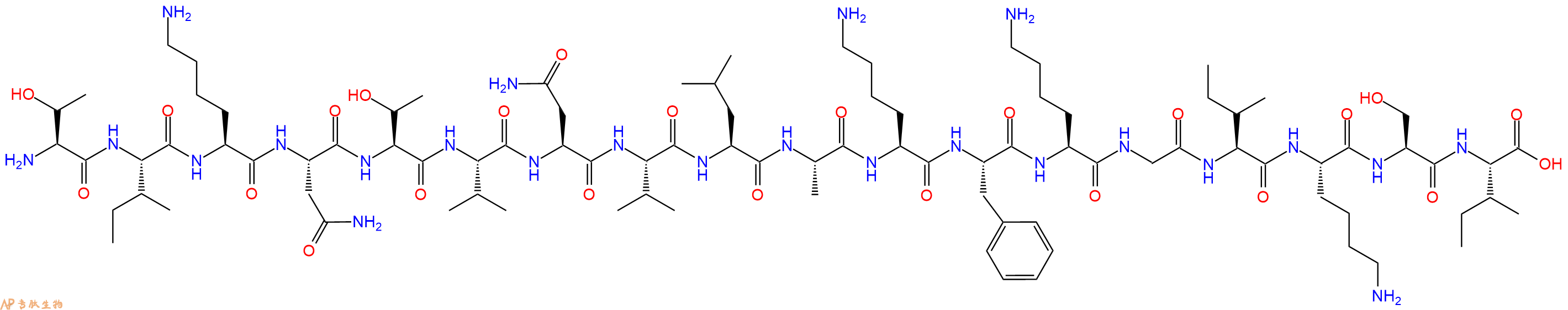 专肽生物产品H2N-Thr-Ile-Lys-Asn-Thr-Val-Asn-Val-Leu-Ala-Lys-Phe-Lys-Gly-Ile-Lys-Ser-Ile-OH